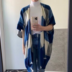 LOFT Boho Buffalo Blue Plaid Checkered Poncho
